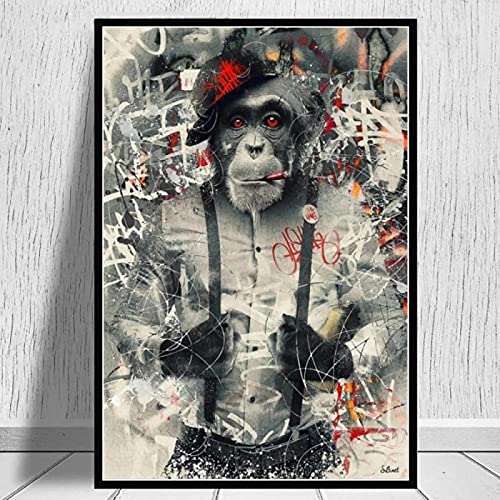 Peinture singe en costume graffiti pour raviver un mur de salon moderne et vide