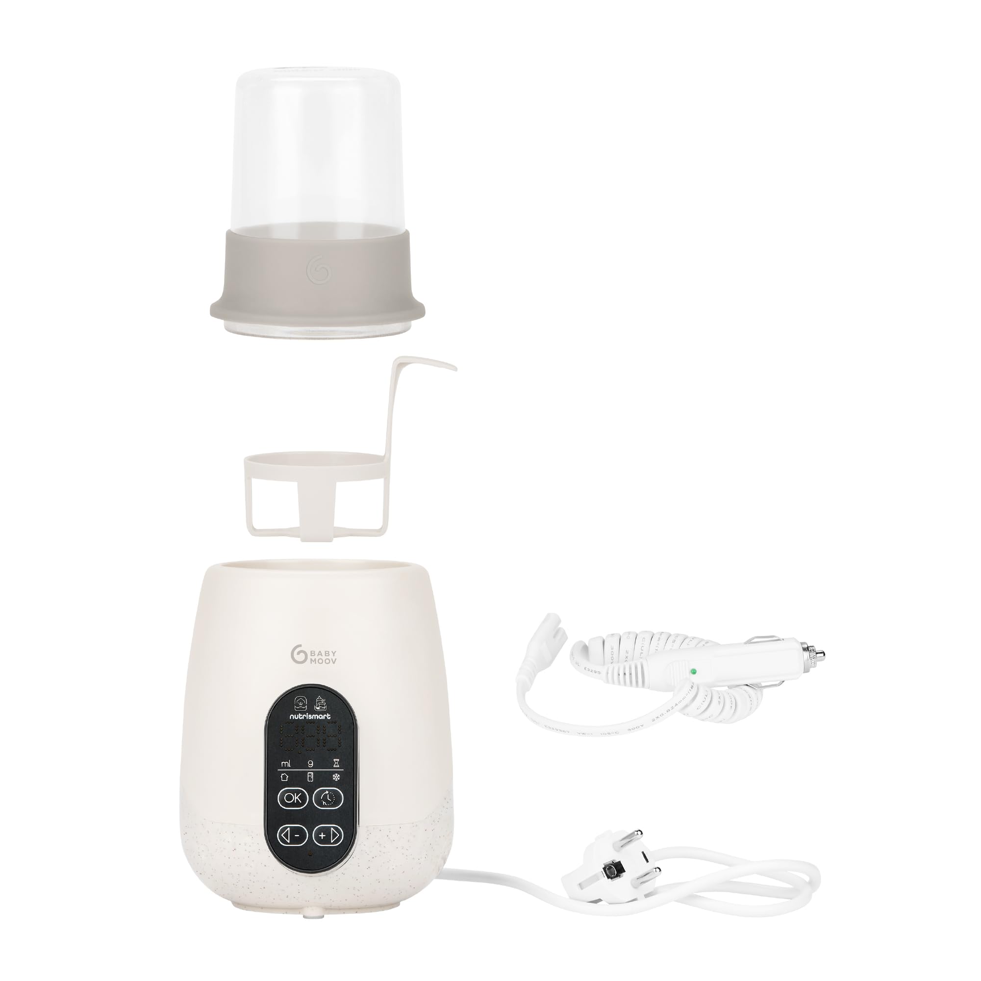 Babymoov Scaldabiberon e sterilizzatore NutriSmart(+) - Portatile - Casa e auto - Adattatore, cestello e coperchio inclusi - Riscaldamento programmabile - Funzione di mantenimento del calore per 1 ora