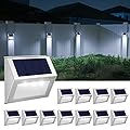 JSOT Outdoor Fence Lights,12 Pack Solar Powered Deck Lights Waterproof Stairs Light Stainless Steel Security Wall Lamps for Step Walkway Patio Garden Pathway - Cool White