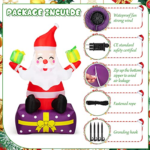 6Ft Inflatable Santa Claus Xmas Santa Claus with Gift Boxes Blow Up Yard Decor Christmas Outdoor Decorations, Built-in LED Lights with Tethers, Stakes for The Yard, Lawn, Garden