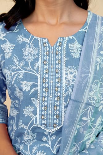 Image of MIRCHI FASHION Pure Cotton Floral Kurta Set for Women with Dupatta & Pant | 3 Piece Straight Fit Ethnic Outfit | Breathable Summer Salwar Suit