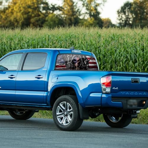 Image of Rear Window Decals for Trucks - 65x22 in Back Window Decals Fit Most Pickup Trucks SUV, Vinyl American Skull Flag Back Window Decal for Car Personalized Decoration - Skull Decal-1