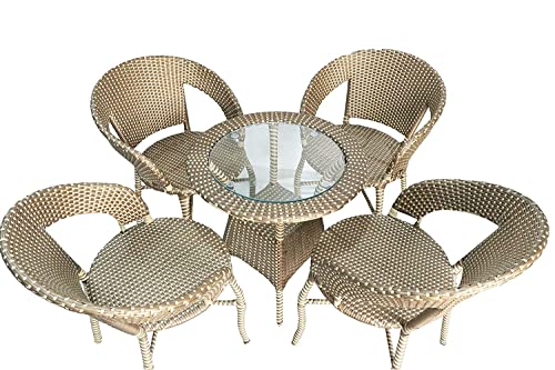 Image of Anaya Decor D-12 Chairs Table Set 4+1 Wicker Patio Furniture Sets 4 Chair and 1 Table for Garden Balcony Bedroom Powder Coated Frame Uv Protected Wicker (Gold)