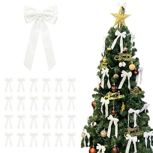 Aoyom 25Pcs White Velvet Bows for Gift Wrapping and Christmas Tree