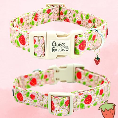 Image of Dog Collar-Cute Strawberry Adjustable Pet Collars Soft Comfortable Spring Puppy Collar Pink Cotton Dog Collars Necklace Gift for Medium Dogs