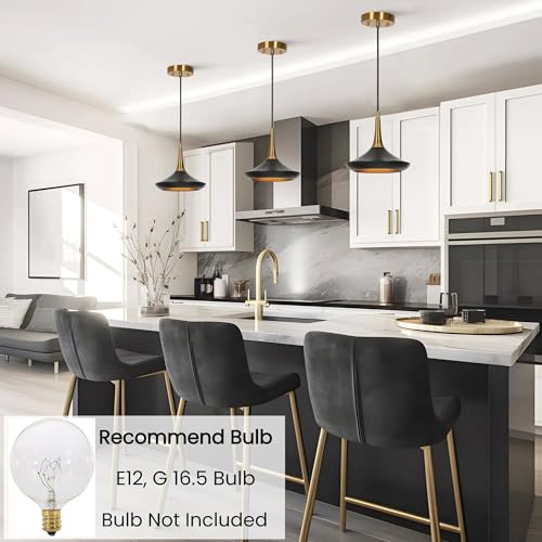 KSANA 9\'\' Pendant Lights Kitchen Island, 1-Light Black and Gold Brass Kitchen Pendant Lighting Over Island, 9 Inch Modern Metal Pendant Light Fixtures - Thumbnail 4