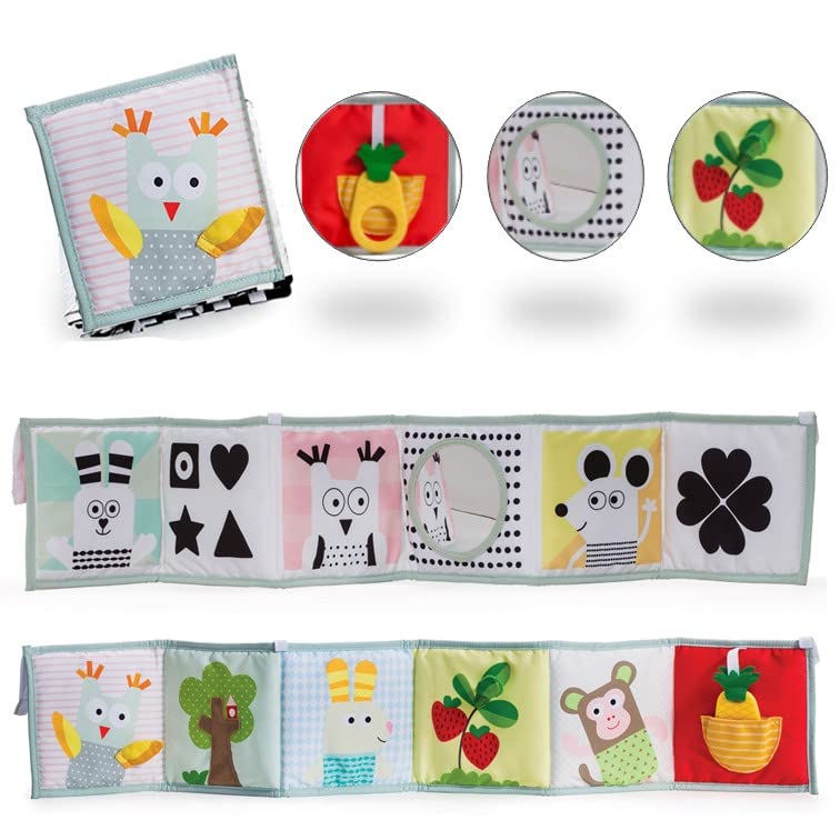 Image of Newborn Infants 0-6 Soft Activity Book Black & White High Contrast Baby Book Infant Sensory Toys Tummy Time Soft Cloth Books Babies Textured Fabric Crinkling Shapes Patterns 0-12 Months Newborn Toys