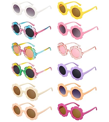 Mdvora 12 Pack Round Flower Sunglasses Set Outdoor Kids Sunglasses Kit(Set F 12pcs)