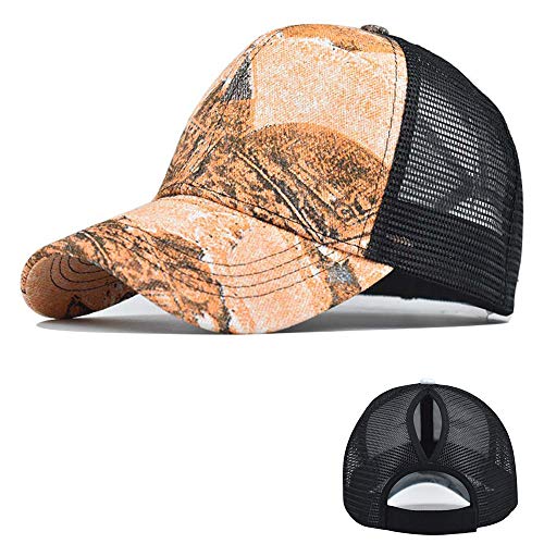 Dariobee Casquette de Baseball en Queue de Cheval Femme Vintage Camionneur Papa Cap Réglable Chapeau Anti-Soleil Plain Cap Sport Outdoor - Orange - Taille Unique Cover