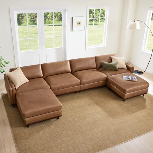 Image of CHITA 153 inch Super Large Sectional Modular Sofa, 6 Seat, Faux Leather, Camel