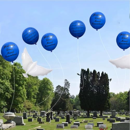 Image of 26 Pieces Blue Memorial Funeral Remembrance Balloons and 41.3 Inch Peace Dove Balloons for Release in Sky,Condolence, Funeral, Anniversary, Memorial Services