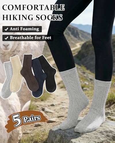 Image of Loritta Wool Socks for Women, Winter Warm Hiking Boot Socks Gifts | Classic Cozy Crew, Vintage Knit, Soft Thick House Socks, Outdoor, Christmas Gift, Stocking Stuffers for Mom Grandma Wife