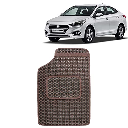 Image of Kingsway Dotted Design Car Floor Foot Mats Universal Fit for Hyundai Verna, Model Year : 2017-2019, Water and Dustproof, Color Brown, Set of 5 Pieces