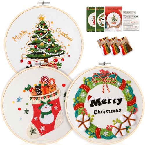 Image of wtisan Christmas Embroidery Kit, Cross Stitch Kits for Beginners, Needlepoint with All Tools & Instructions, Stamped Hand Embroidery Starter Kit for Holiday Crafts & Xmas Home Decor, W10