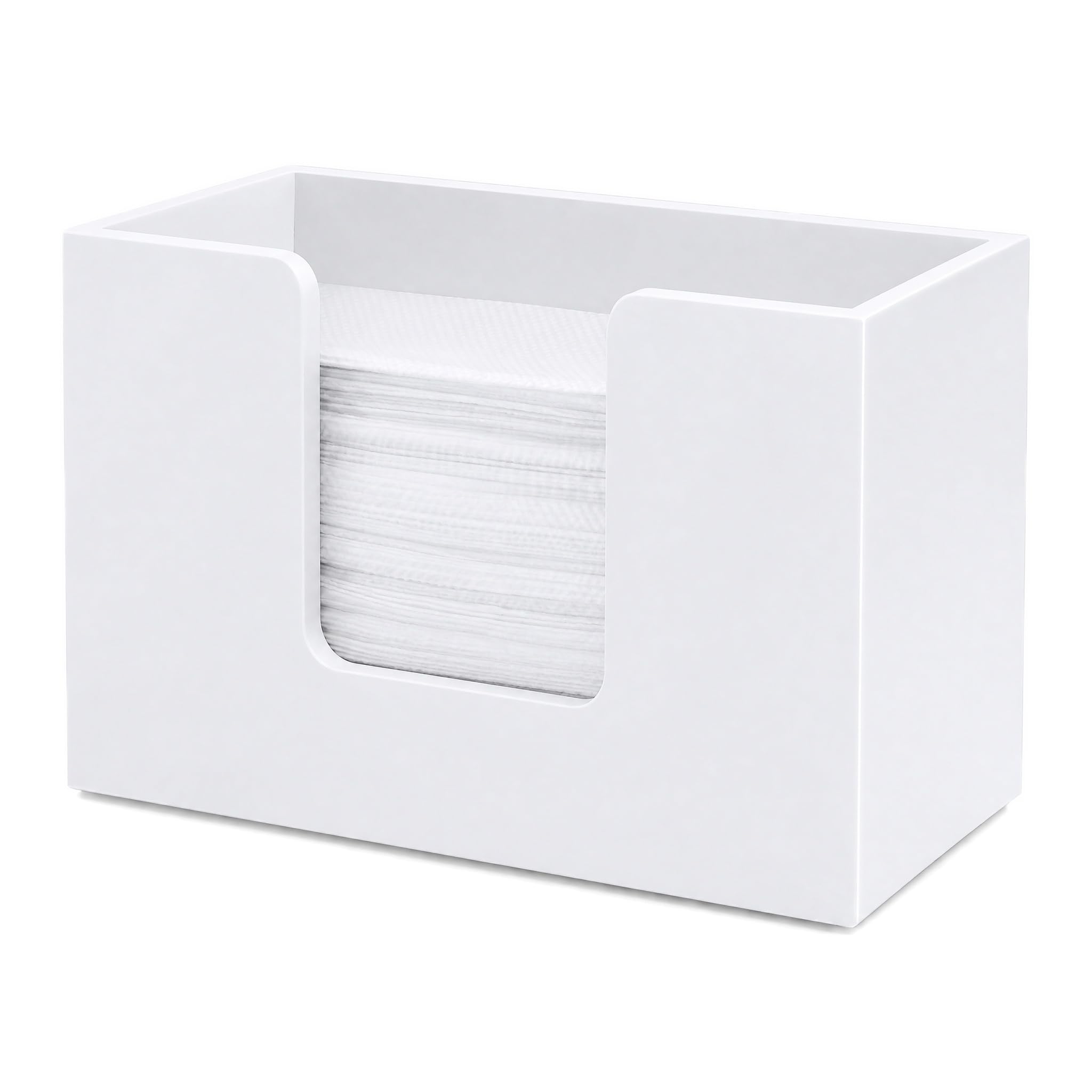 Paper Towel Dispenser Countertop, Wooden Bathroom Paper Towel Holder Black Napkin Holder Hand Towels Dispenser Tissue Holders for Trifold Z-Fold C-Fold for Kitchen Bathroom Office (White)