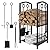 Fireplace Log Rack with 4 Pieces Fireplace Tools Set, Fire Wood Holder with Tongs Poker Brush and Shovel, Heavy Duty Steel Firewood Rack Indoor Outdoor