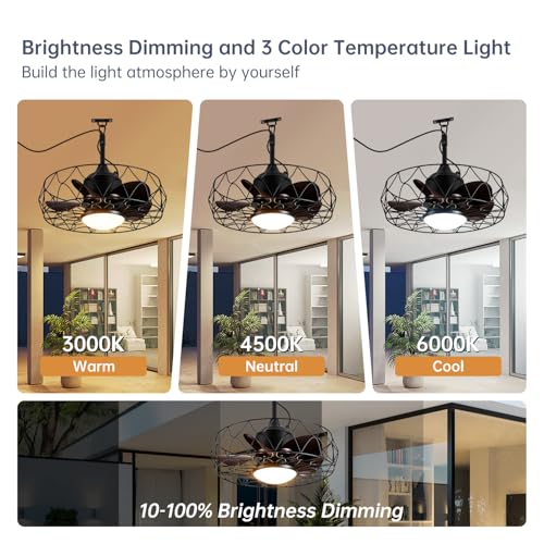 HOFZHi 20" Outdoor Ceiling Fans with Lights and Remote Control, Waterproof Ceiling Fan with Dimming Light, Portable Hook Hanging and Plug in Cord for Gazebo Pergola Patio - Image 4