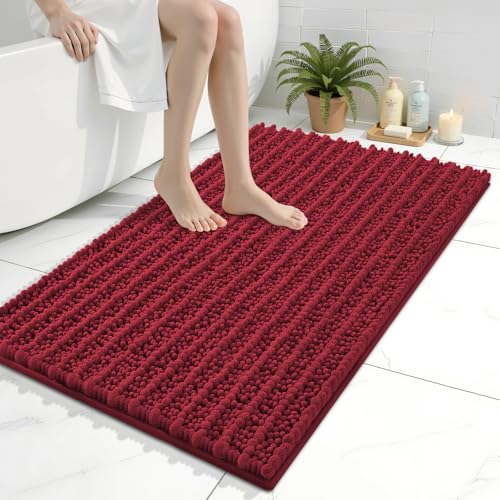 Image of Arotive Luxury Bathroom Rugs 36x24, Extra Soft Thick Absorbent Shaggy Chenille Bath Rugs, Machine Wash Dry, Bath Mats for Bathroom Floor, Tub and Shower, Home Decor Accessories, Red