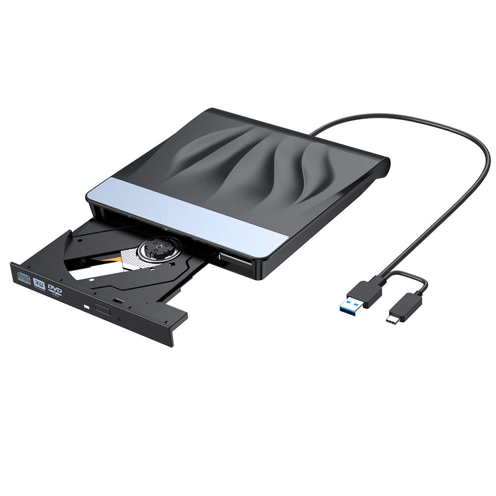 [2019 Updated] External CD DVD Drive, USB 3.0 Type-C Superdrive Portable Burner Player Writer CD DVD +/RW, Compatible with Windows 10 8 7 XP Vista Mac OS System for Mac Pro Air iMac