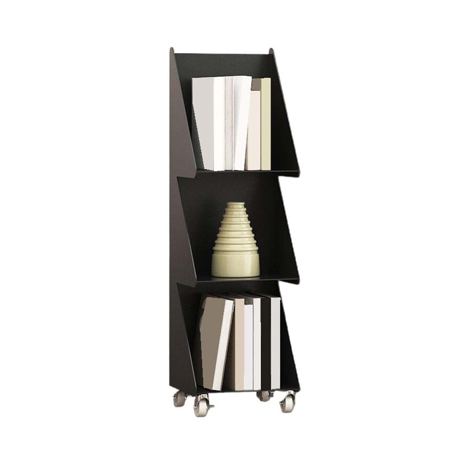 ZYYANSHOP Bookshelf Home Corner 3-Tier Steel Bookshelf Movable with Wheels Minimalist Storage Rack(Black)