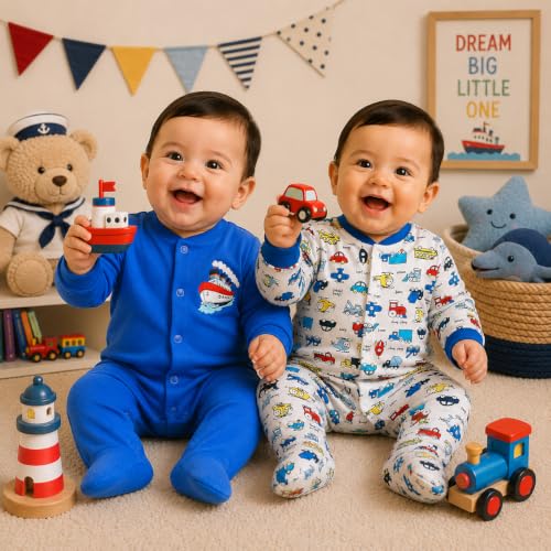 Image of EIO 100% Cotton Rompers Sleepsuits Jumpsuit Night Suits for Infants Newborn Baby Boys & Girls