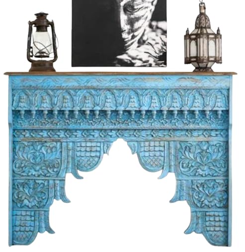 Nazar Art & Craft Solid Mango Wooden Antique Sideboard Open Shelf Cabinet/Without Storage Cabinet Console Table for Hotel/Living Room/Hallway furnitue (Blue) 40D x 120W x 78H Centimeters