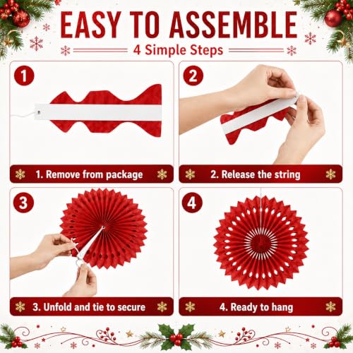 Image of Christmas Hanging Honeycomb Round Paper Fans Decoration Winter Theme Tissue Paper Fan Garland for Shower Birthday Graduation Wedding Party Supplies 11 Count