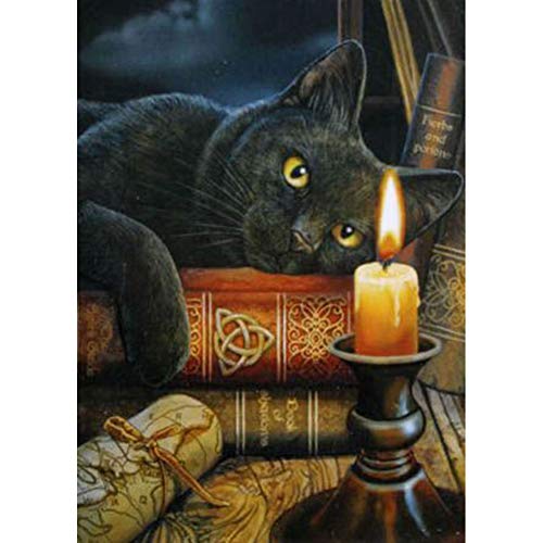 Kit de pintura de diamantes 5D, diseño de gato negro, vela de animales, WOWDECOR, taladro completo, para manualidades, pintura de punto de cruz, por números Cover