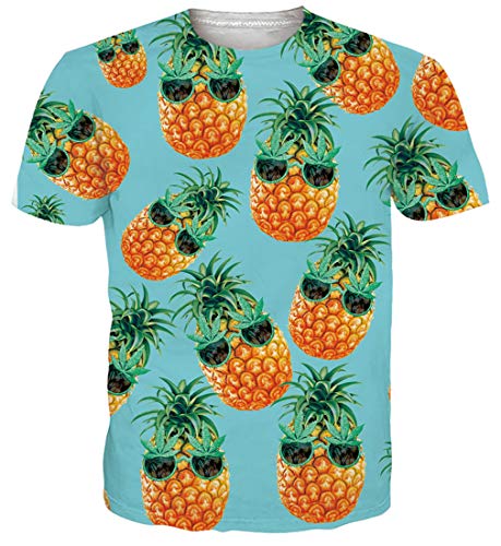 Spreadhoodie Fun Ananas T Shirts Männer 3D Muster Lustige Grafik Kurze Ärmel Rundhals Grün Tops Shirts M