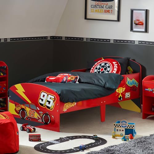 Disney Cars Lightning Mcqueen Toddler Bed: Sturdy Engineered Wood Construction, Guarded Sides, Wooden Slats, Fits 140cm x 70cm Mattress (Mattress not included) Disney Cars Lightning Mcqueen Toddler Bed: Sturdy Engineered Wood Construction, Guarded Sides, Wooden Slats, Fits 140cm x 70cm Mattress (Mattress not included)