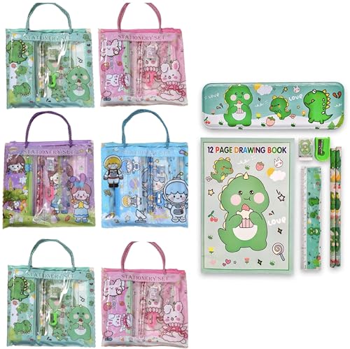Image of Pack of 6 Colorful Stationery gift sets with Pencils, Sharpener, Eraser, and Ruler - Birthday party returns gifts for boys and girls| Gift items idea for kids party in bulk (Design 9)