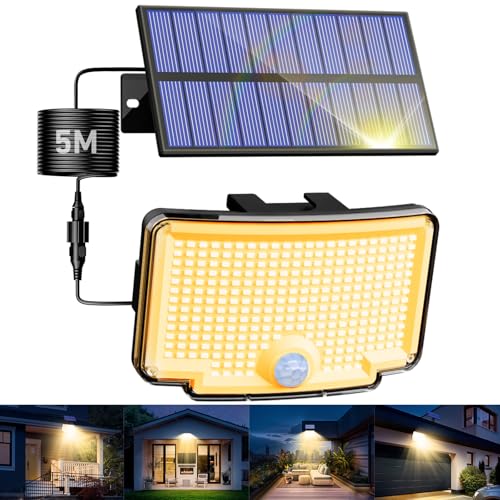 nipify Solar Security Lights Outdoor Motion Sensor, 318LED 3 Mode Solar Wall Pir Lights, IP65 Solar Powered Flood Lights for Garden Yard Garage