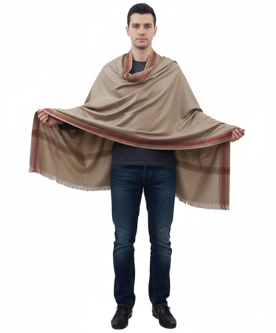 v vrinde Vrinde Beige Wool Self Design Men's Shawl KA-SWL-10-picture-15