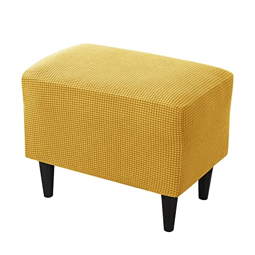 PENDEJATO Stretch Ottoman Covers, Soft Jacquard Ottoman Slipcover Small Rectangle Storage Stool Cover Footstool Slipcover for Living Room Furniture Protector (Yellow)