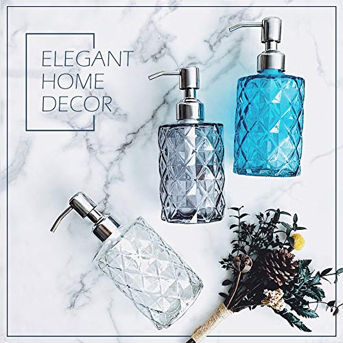 Jasai Diamond Design Glass Soap Dispenser With 304 Rust Proof Stainless Steel Soap Pump, 12 Ounce Kitchen Soap Dispenser For Bathroom, Hand Soap, Dish Soap (Grey) #TOP5
