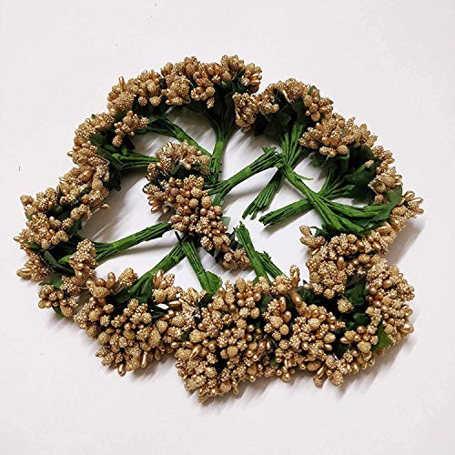 Image of Prokart Premium Pollen Flowers for Hair Accessories, Tiara Making, Jewelry Making and Dress Decoration | 6 Bunch of 12 Pollens Each | (Pack of 72 Pcs) (Golden)