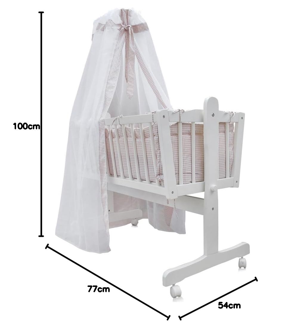 VitaliSpa Lit bébé, Blanc, 102.5x140cm | avec des roues, avec fonction de bascule et roulettes verrouillables