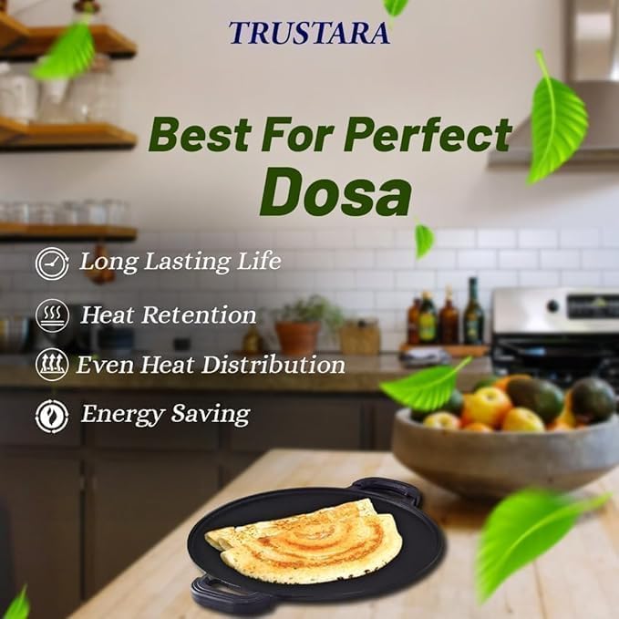 Image of Pre-Seasoned Cast Iron Tawa for Dosa /Chapathi /Roti | 29 cm, 2.7kg| Gas & Induction Stove-Friendly | Non-Stick, Pre-Seasoned Tawa, Long Lasting & Toxin-Free, No Chemical Coating, Black-M1 (25)