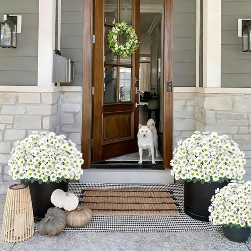KHOYIME Artificial Mums Flowers for Outdoors 6 Bundles Fake White Daisy Faux Silk Floral Plants Look Real Decoration for Outside Indoor Planter Home Wedding Garden Front Door Porch image 1