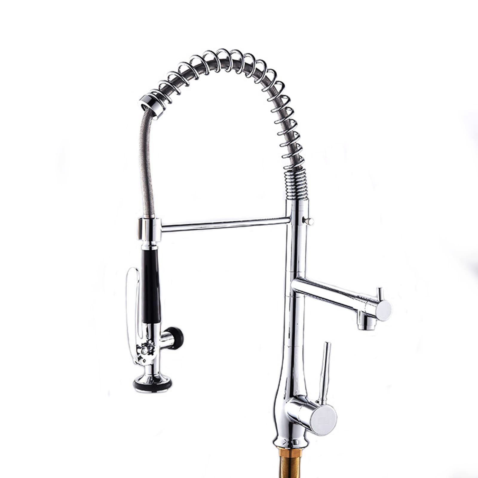 VDOQTLJT Kitchen Faucet with Pull Down Sprayer Out Faucets Commercial Spring Sink Hot and Cold Water Deck Mounted Chrome Brass Tap 2 Spout with Standard Fittings