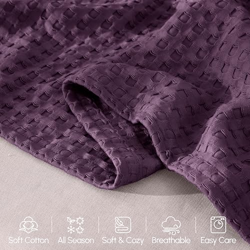 Image of Elegant Comfort Premium 100% Cotton Waffle Blanket - Lightweight Breathable Waffle Weave Bed Blanket - Soft and Warm All Season Blanket for Couch, Sofa and Bed, Full Size 88x88 Inches, Purple