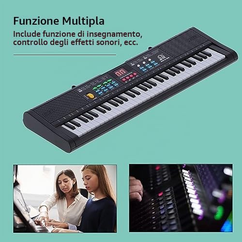 Tastiera Pianoforte 61 Tasti Tastiera Pianoforte Digitale con Microfono Cavo USB Doppi Altoparlanti per Bambini Principianti