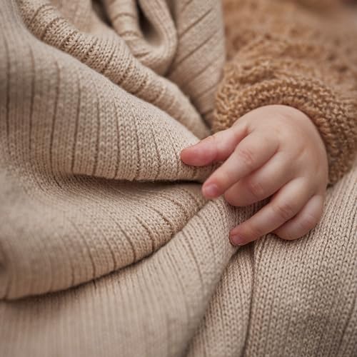 Image of 100% Organic Cotton Knit Receiving Baby Blanket for Newborns - Soft, Breathable Blanket for Crib & Stroller - Nursery Gift (Fog)