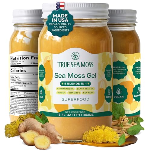 TrueSeaMoss Sea Moss Gel – 5-in-1 Formula – Wildcrafted Seamoss, Ashwagandha & Jarred Vegetables – Ashwagandha, Pack of 1 (Labels may Vary)