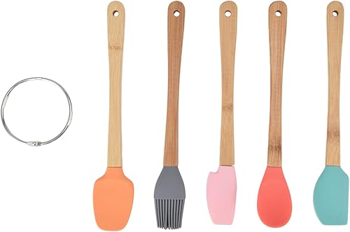 Juego de herramientas para hornear, 5 piezas de utensilios de silicona duraderos para hornear con mango para pasteles, pan, galletas, mousse,