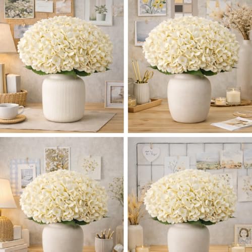 Image of Art Street Artificial White Hydrangea Flower Stick for Vases| Faux Flowers| Ideal for Home Decor |Items for Living Room |Christmas Day, New Year Decor| 6 Head Flower|Size: 18 Inch (Set of 1)