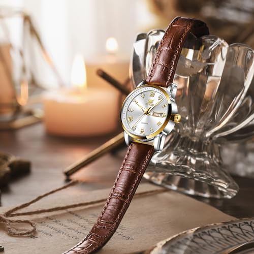 Elegant Brown Leather Women's Watch - Classic Analog Quartz Timepiece with Waterproof Design and Roman Numerals - Image 5