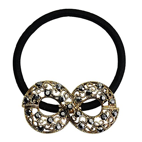 VJU Shiny Rhinestone Black Gold Handmade Elastic Ponytail Holder Hair Tie Rope Band Rubber Band Jewelry Hair Accessories for Women Korean Fashion Presents for Women Girls Mom Wife