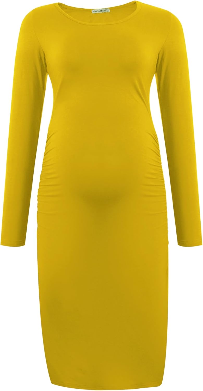 Smallshow Women's Long Sleeve Maternity Dress Ruched Pregnancy Clothes - Image 2