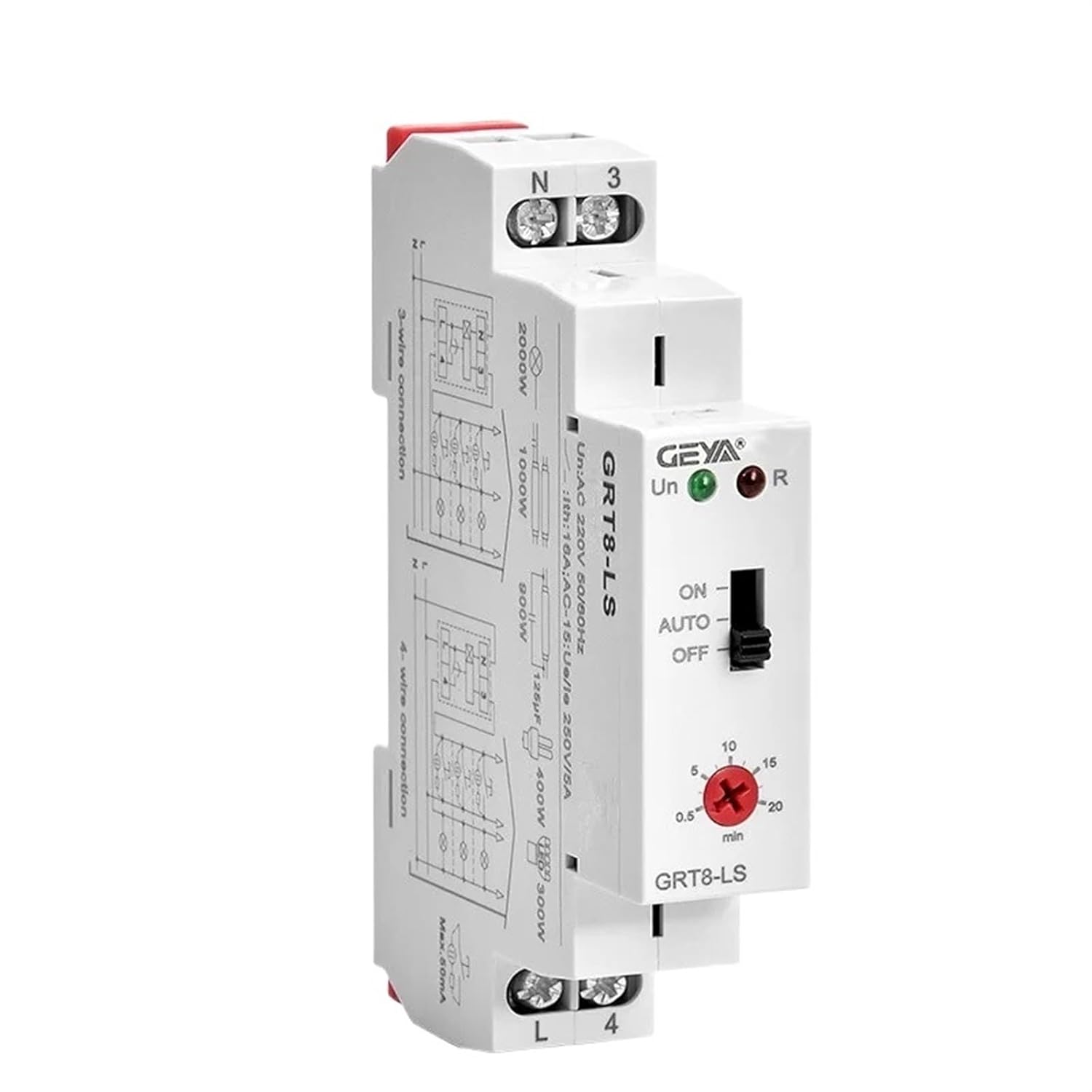 GRT8-LS/LM Din Rail Staircase Switch Lighting Timer Switch 230VAC 16A 0.5-20mins Delay Off Relay Light Switch (Color : GRT8-LS AC230V)